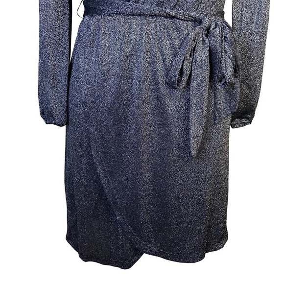Halogen Size Small Lurex Faux Wrap Long Sleeve Knee Length Dress Glam Party - Picture 3 of 10